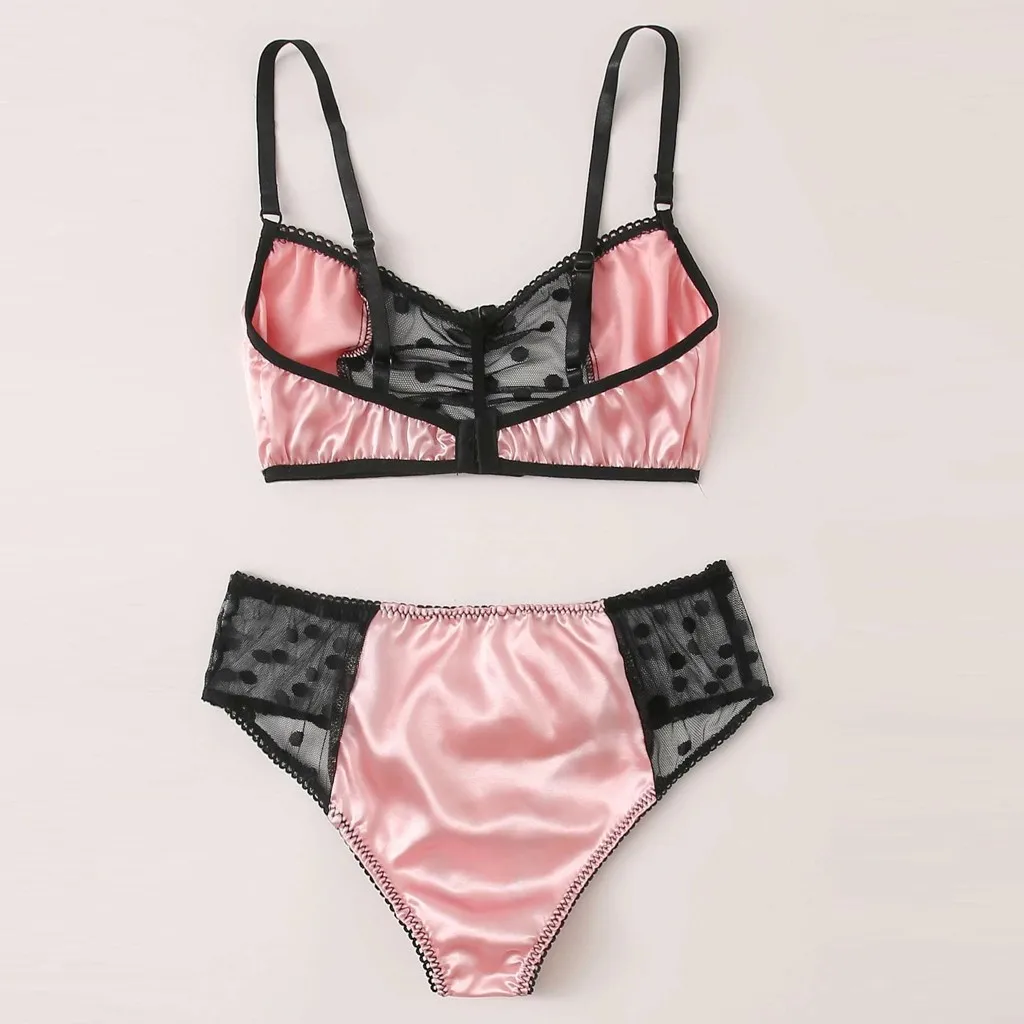 

Erotic Underwear Women Satin Lace Patchwork Sexy Lingerie Porno Dot Mesh Bra Briefs Langerie Baby Doll Lenceria Mujer Plus Size