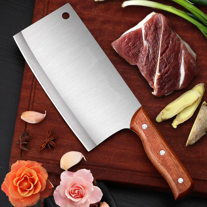 Stainless Steel Kitchen Knife Household Wooden Handle Slicing Set Chopping Cleaver Chef Super Sharp Meat | Дом и сад