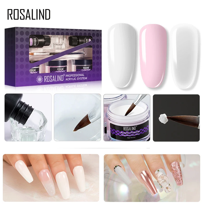 Набор для наращивания акриловых ногтей ROSALIND набор маникюра 3D пудра с УФ