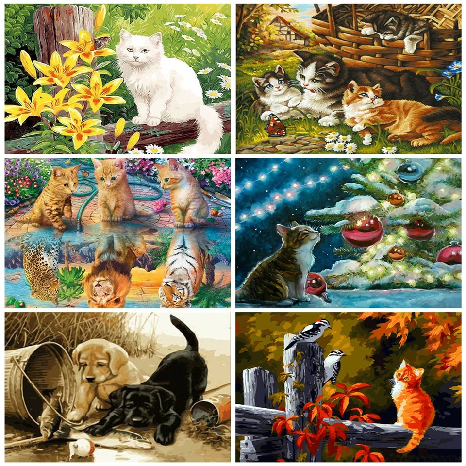 Раскраска по номерам для взрослых AZQSD акриловая краска сделай сам в виде кошки на