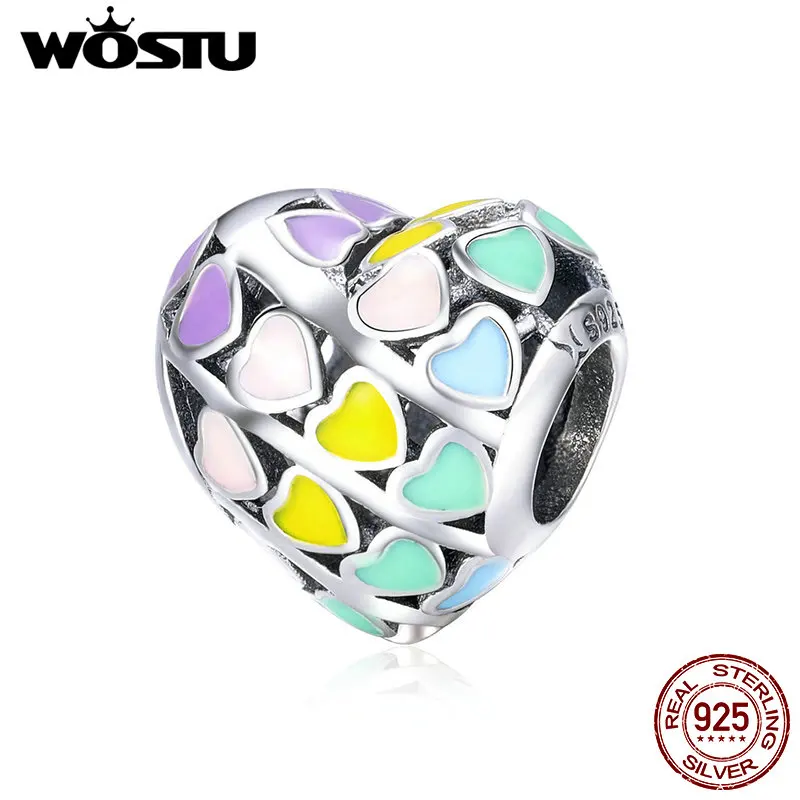 Браслет WOSTU CQC902 из серебра 925 пробы с цветными сердечками подходит для