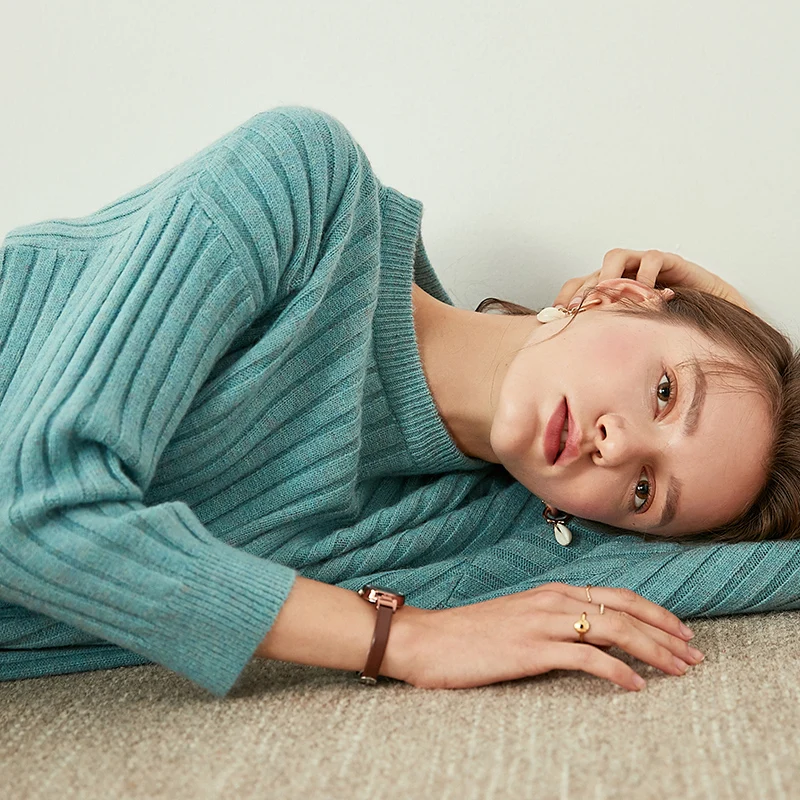 JECH2019 женский свитер кашемировый шерстяной Полосатый пуловер с круглым вырезом