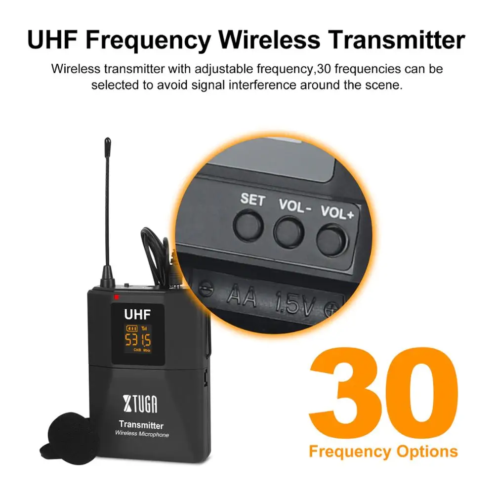 Беспроводной петличный микрофон XTUGA с функцией аудио монитора для камеры УВЧ