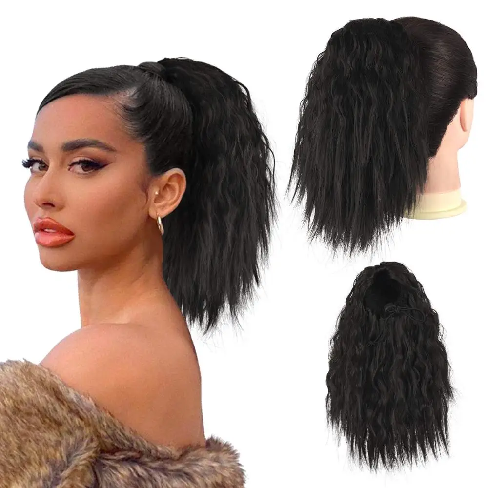 

Синтетический короткий конский хвост на шнурке для удлинения волос, накладной хвост из кудрявых волос для спорта