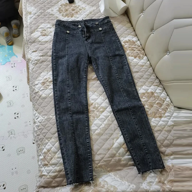 

Spring Autumn Stretch Jeans Slim Women High Waist Retro Deinm Trousers Streetwear Casual Ankle-Length Pants Plus Size Mom Pants