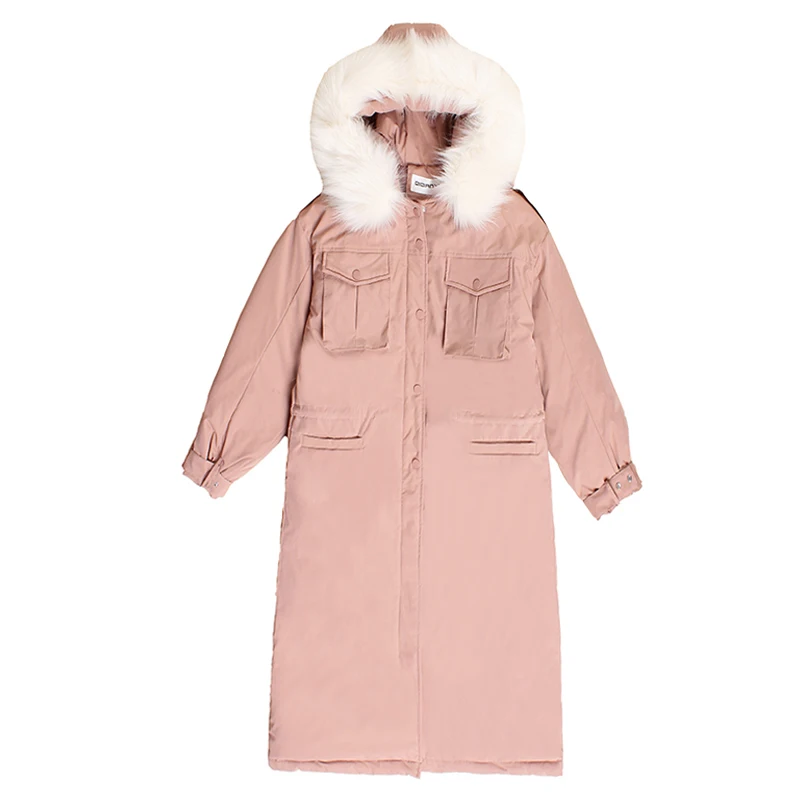 

2020 New Korean Style Women Winter Jacket Oversize Hooded Fur Collar Loose Overcoat Female Coat X-Long Thick Solid Parka