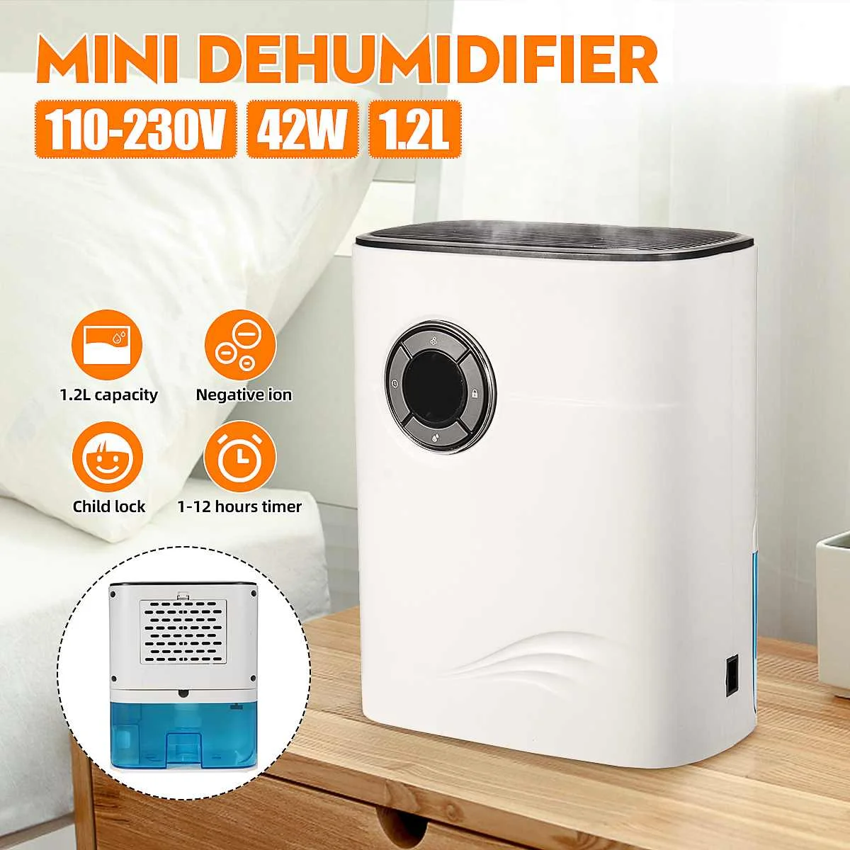 Мини Электрический осушитель воздуха Анионный очиститель 1200 мл большой