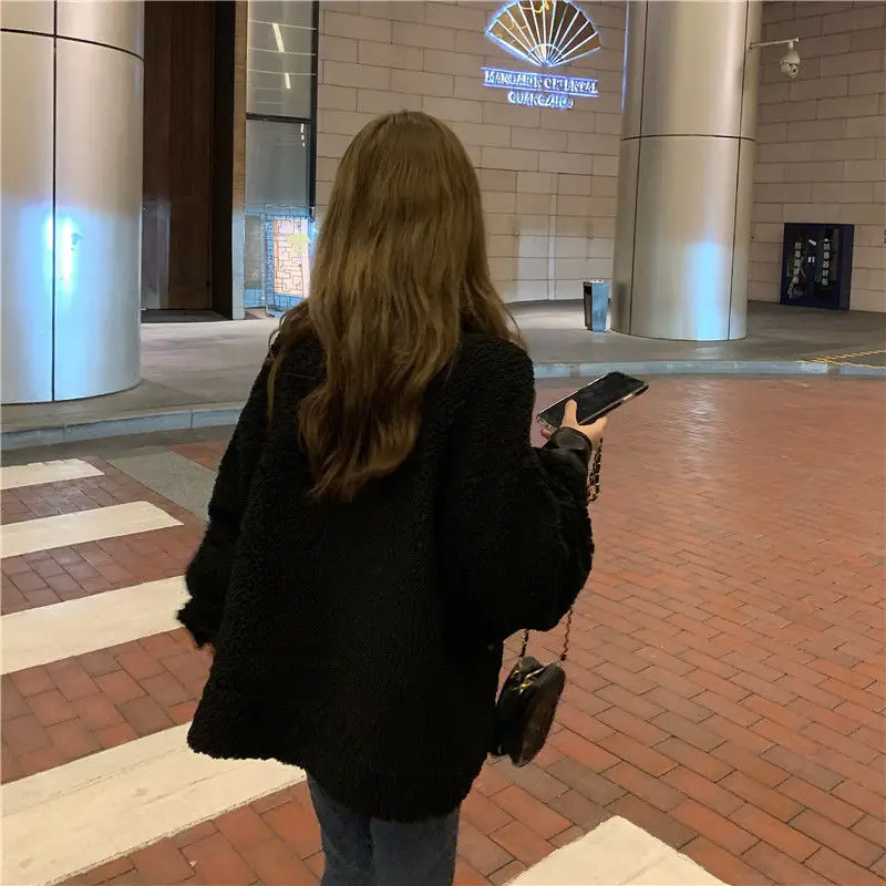 Anbenser Women's Leather Jacket Corduroy Stitching Autumn and Winter new Korean style loose short Motorcycle LeatherJacket Trend