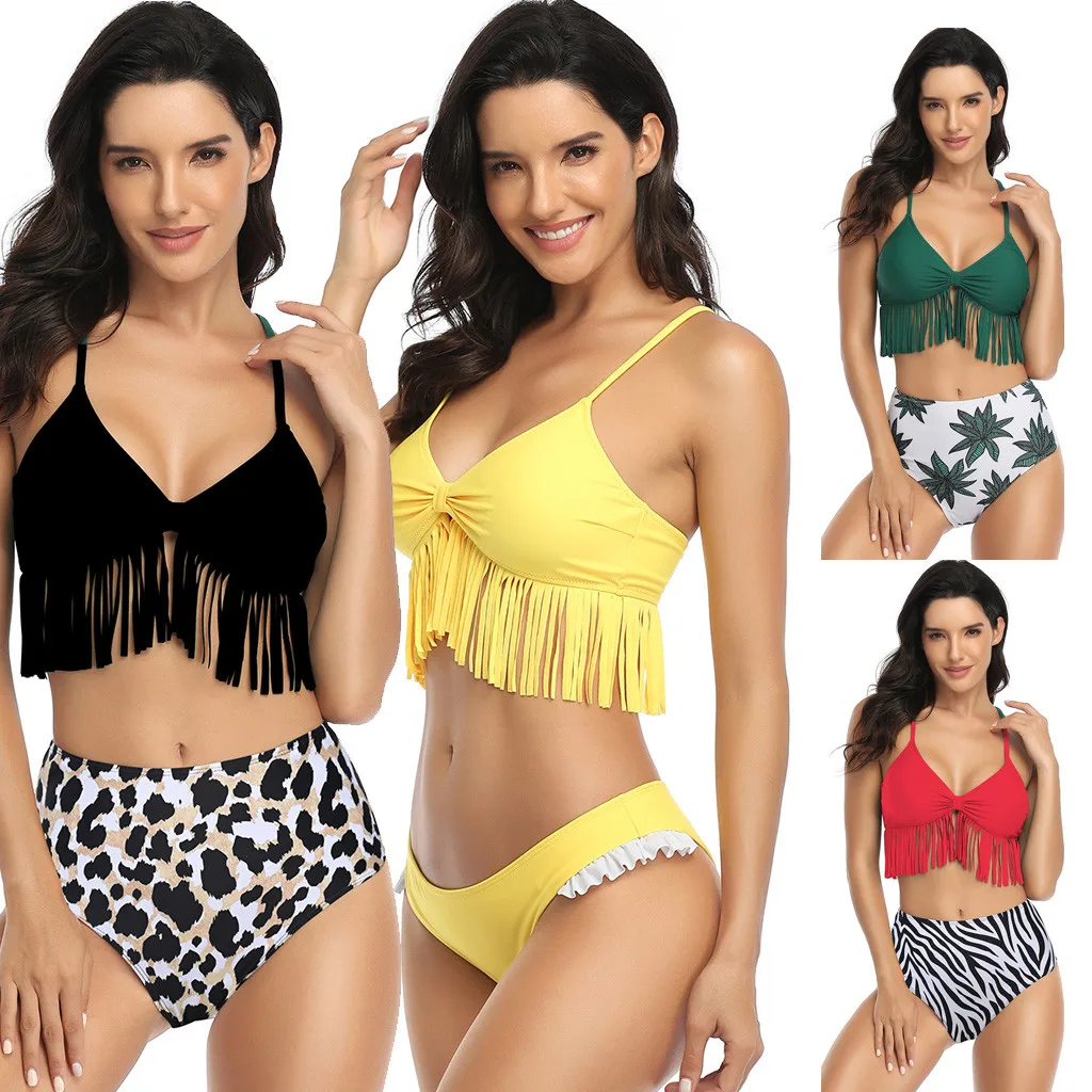 Женский купальник с кисточками купальный костюм Мягкий пуш-ап комплекты бикини