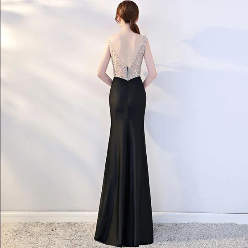 

YAMDI sleeveless backless sequin 2020 elegant dress patchwork dresses women dinner lace luxury summer club a-line party vintage