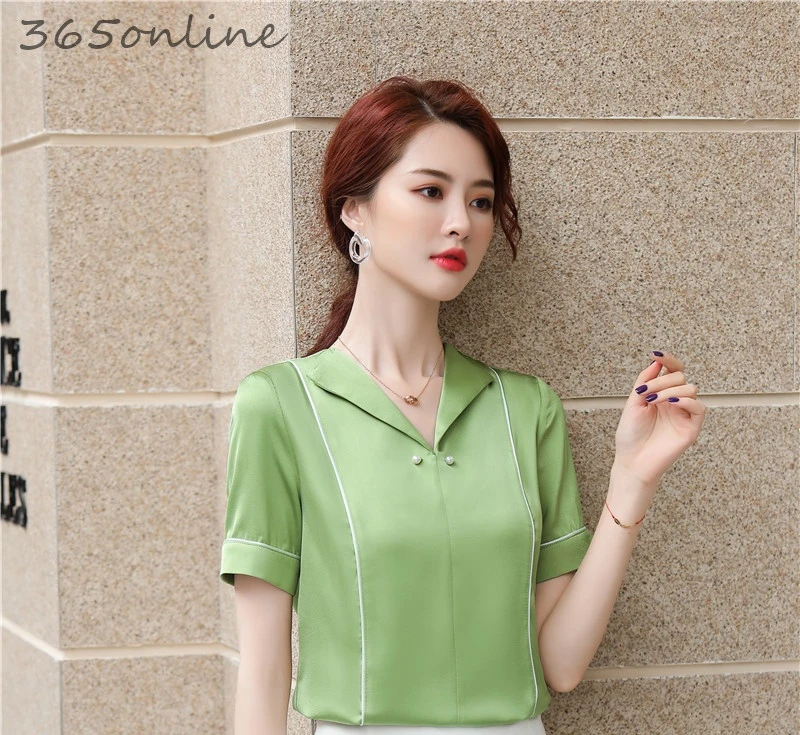 Новинка зеленые летние блузки с коротким рукавом рубашки для женщин женская