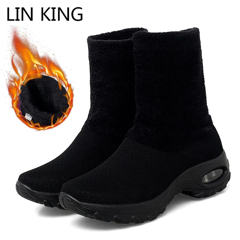LIN KING/модные женские зимние ботинки на воздушной подушке Обувь платформе Теплые