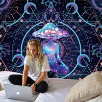 illusory mushroom moon and star mandala tapestry wall hanging psychedelic wall cloth carpet tapestries ceiling room decor