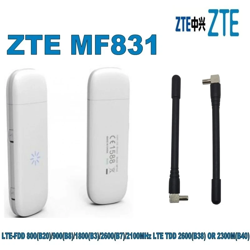 Unlocked ZTE MF831 4G USB LTE Dongle Modem 150Mbps Data Card MBB Stick Plus 2Pcs Antenna