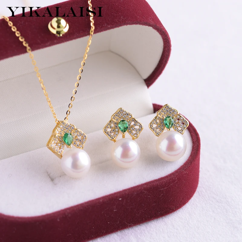 

YIKALAISI 925 Sterling Silver Set Jewelry For Women 9-10mm Oblate Natural Freshwater Pearl Set New Arrivals Wholesales