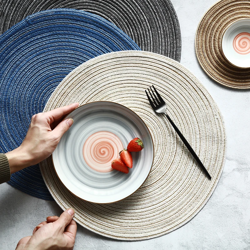 

Nordic Cotton Rope Handmade Round Table Mat 7 Inch Soup Plate Anti-Slip Mat Solid Color Insulation Pad