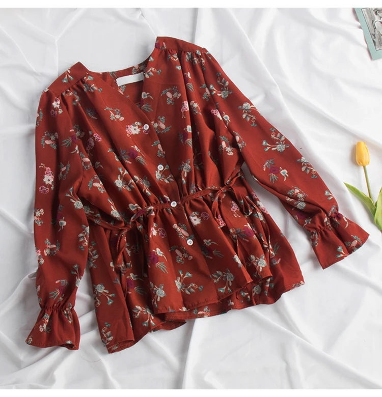 Blusas femininas de verao, женские блузки, женские осенние, весенние, испанский стиль, шикарные, Ретро стиль, с длинным рукавом, с принтом, Рубашки, Топы