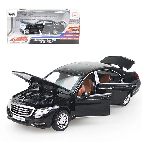1/32 Maybach S600 литые под давлением металлические модели автомобилей, игрушечный автомобиль с имитацией, светильник с музыкой, 6 дверей, можно открыть, подарки для детей - Цвет: Black with box