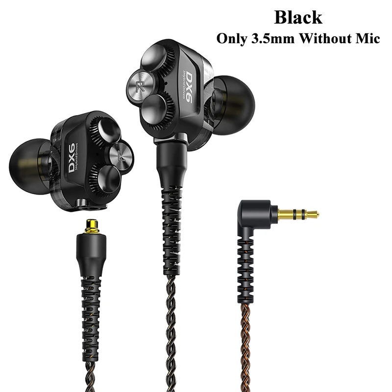Black without mic Plextone DX6 Bluetooth наушники три единицы 3,5 мм наушники-вкладыши спортивные стерео Бас HIFI Проводная гарнитура с MMCX кабелем для Xiaomi - Цвет: Black without mic