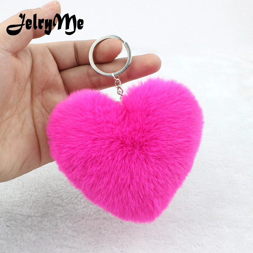 10 см милые пушистые брелки в виде сердца женские Брелки с помпонами из