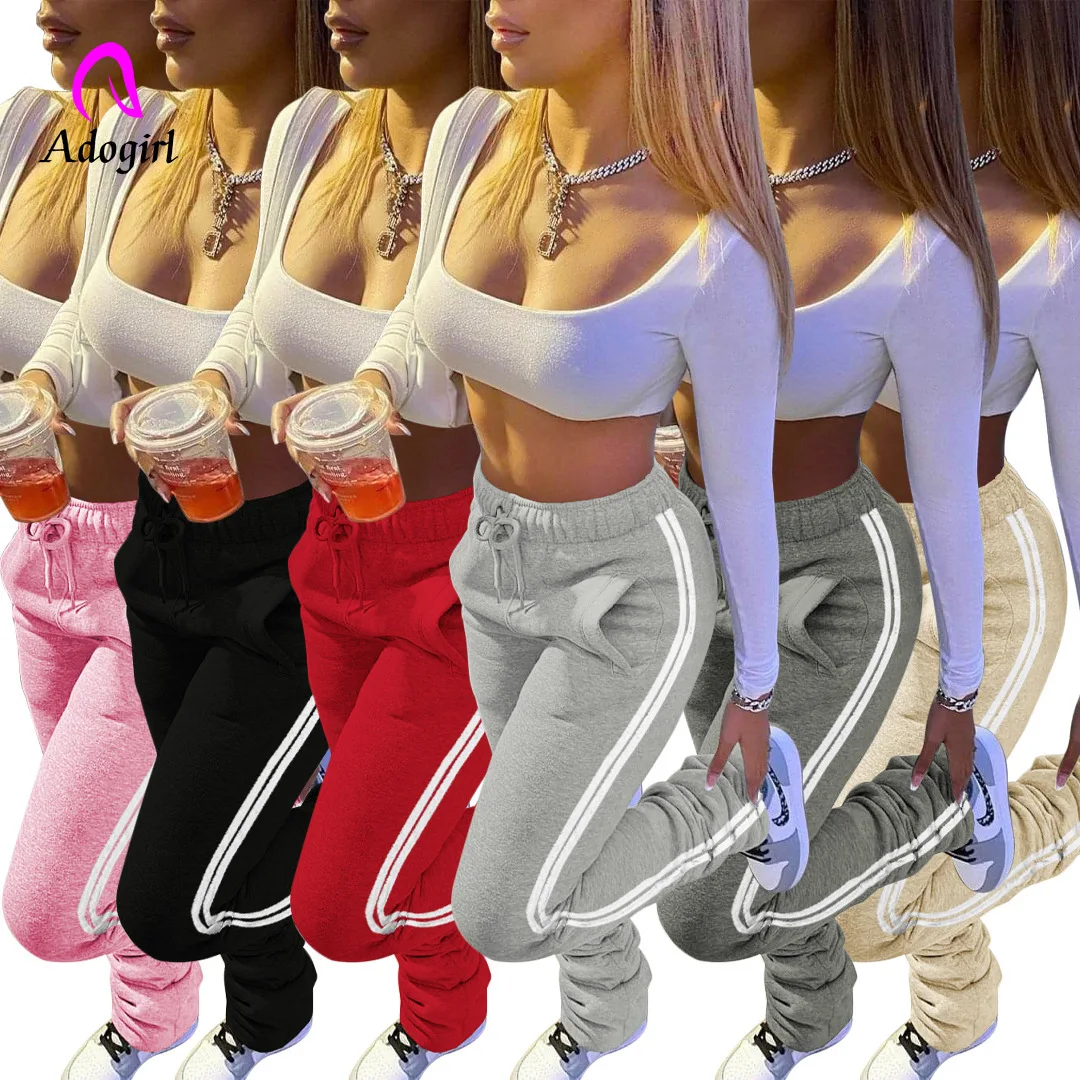 

Sweatpants Women Striped Stacked Pants Leggings High Waist Bell Bottom Ruched Stack Trousers Draped Jogger Fitness Cargo Pants