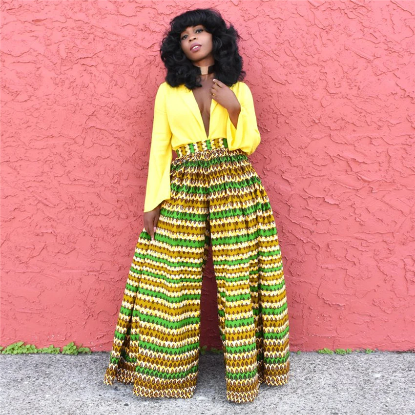 

African 2020 News Ladies Clothes Dashiki Print Trousers Wide Legs Bazin Female High Waist Pants Ankara African Dresses for Women