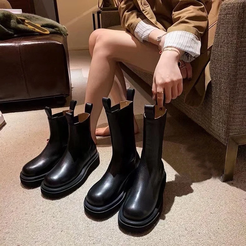 

Jookrrix 2020 Women Genuine Leather Boots Autumn Fashion Thick Sole Shoes Lady Brand Casual Boots Women Platform Shoes ZB1065