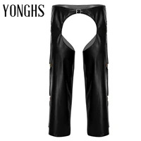 mens lingerie sexy crotchless pants wild west cowboy leather chaps with fringed details buckled chaps loose long pants
