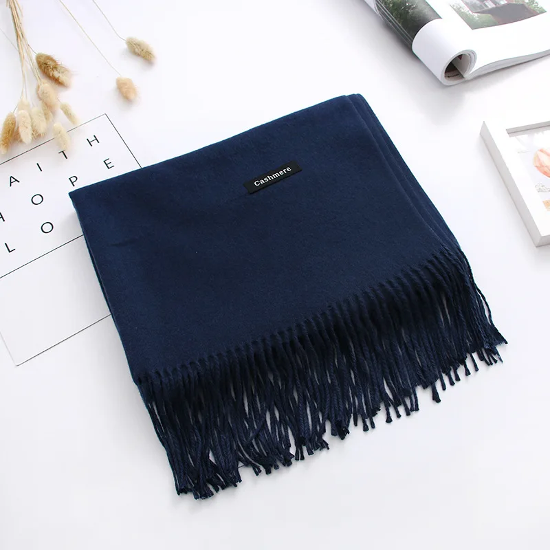 150g-Navy blue Роскошный Однотонный женский шарф, зимние кашемировые шали, теплое женское одеяло, шарфы Bufanda, шарфы с кисточками на шее - Цвет: 150g-Navy blue