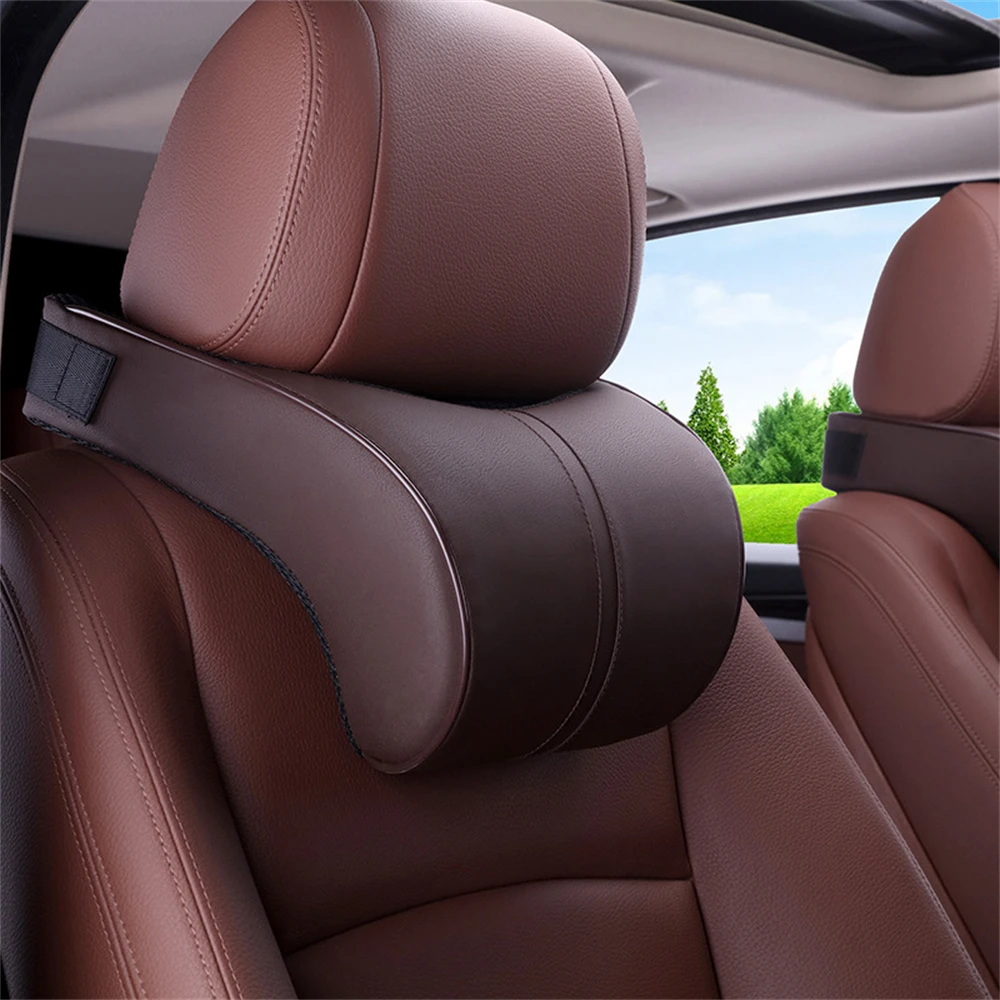 

Car Brown Line Leather Memory Cotton Seat Back Neck Cushion Pillows