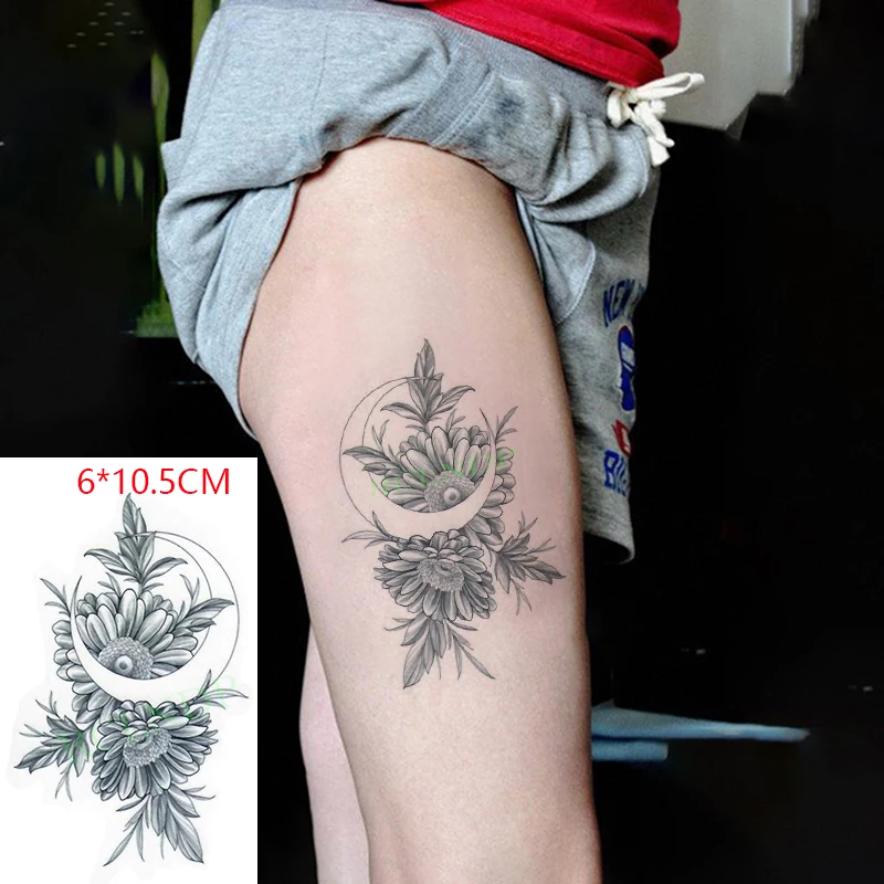 

Waterproof Temporary Tattoo Sticker ins Chrysanthemum moon sexy Body Art flash tatoo fake tatto for Women Men