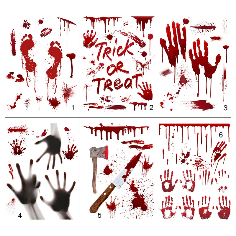 

Practical stickers Halloween Decoration Halloween Window Stickers Blood Hands And Feet Horror Halloween Wall Stickers 6 Pieces