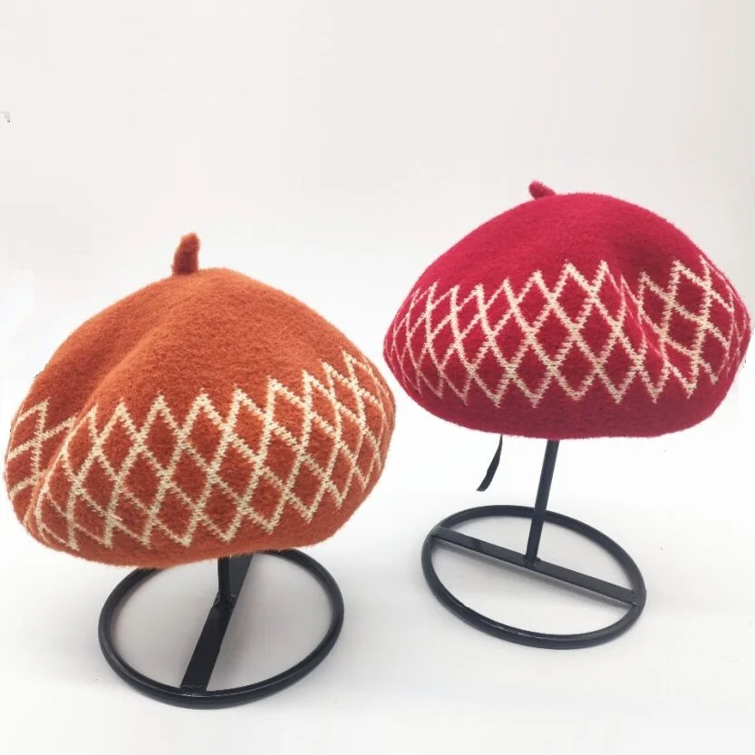 

NEW style candy colors Winter Warm Girls Lady Beret Cap Fur Beret Hat British Women Artist Cap Pumpkin plaid berets hat