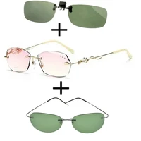 3pcs alloy luxury frameless rimless reading glasses women ladies polarized sunglasses ultralight thin leg sunglasses clip