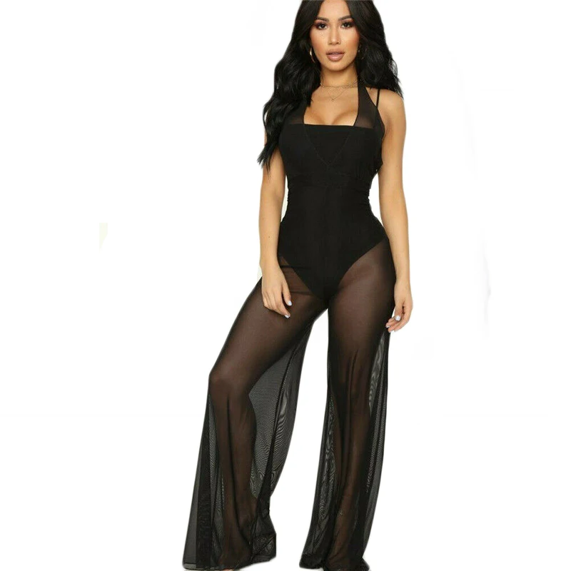 Женский пикантный пляжный комбинезон одежда модный прозрачный сетчатый с