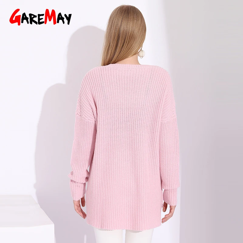 Вязаный розовый свитер с V-образным вырезом женские пуловеры винтажный зимний