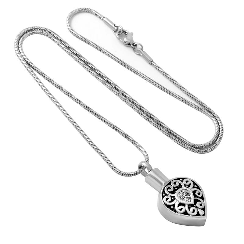 

IJD9504 Teardrop with Crystal Stainless Steel Cremation Pendant Ashes Memorial Urn Necklace Keepsake Funeral Jewelry
