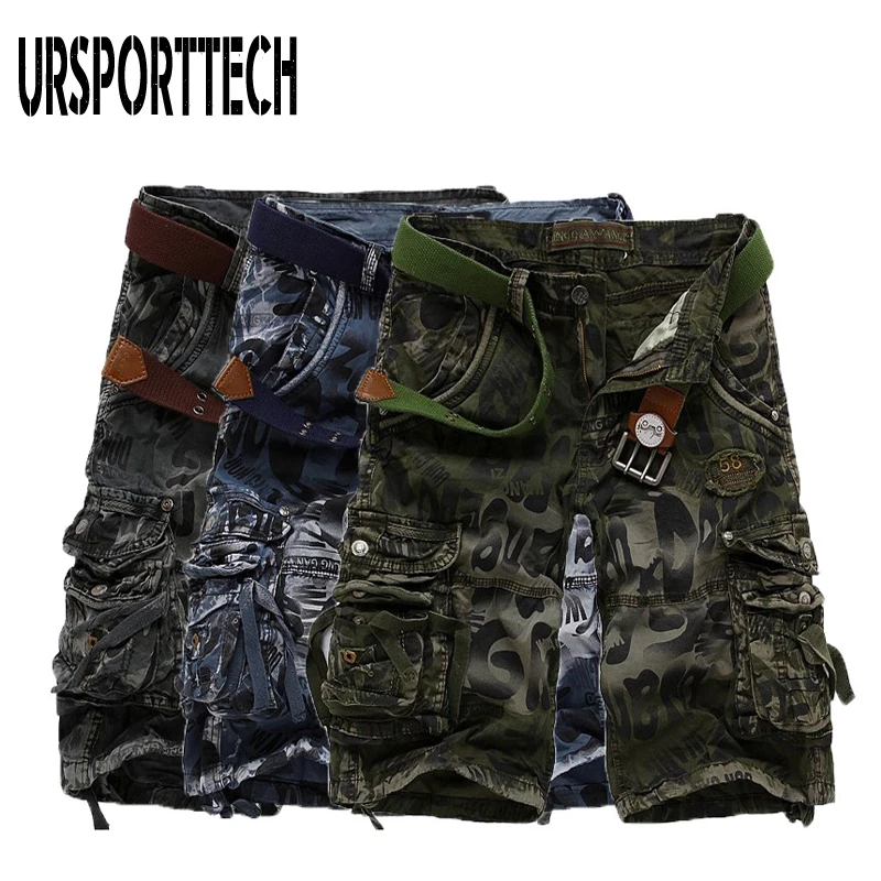 URSPORTTECH Plus Size Summer Mens Cargo Shorts Male Camouflage Short Pants Men Loose Casual Military Sport Trousers | Мужская одежда