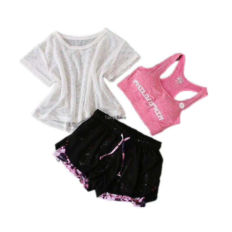 Женский спортивный костюм для йоги комплект из 3 предметов с бюстгальтером и