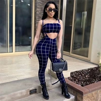 elegant sportswear womens jumpsuit neon green suspenders 2021 new plaid womens two piece sexy off shoulder tight suit