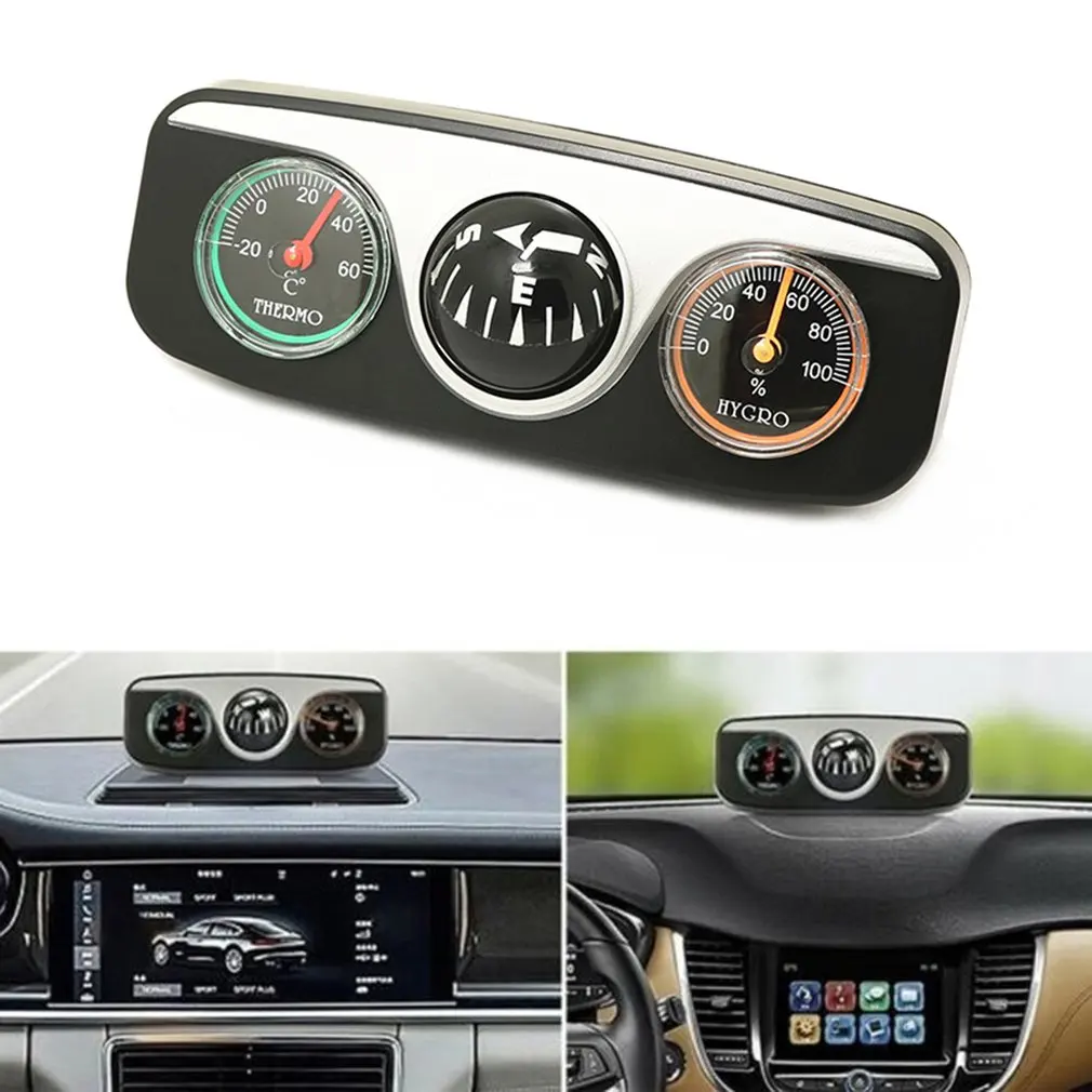 Mini 3 in 1 Guide Ball Built-in Auto Compass Thermometer Hygrometer Decoration Ornaments Car Interior Accessories |