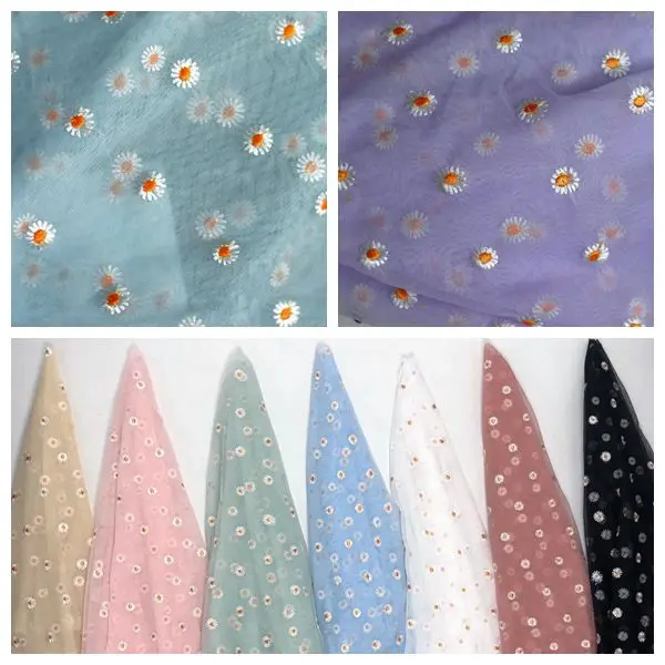 150 см сетчатая ткань с вышивкой и маргаритками занавеска сделай сам для детской