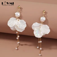 2021 fashion korean style 925 sliver long shell decor flower chain white tassel drop fine earrings peneants for women dropship