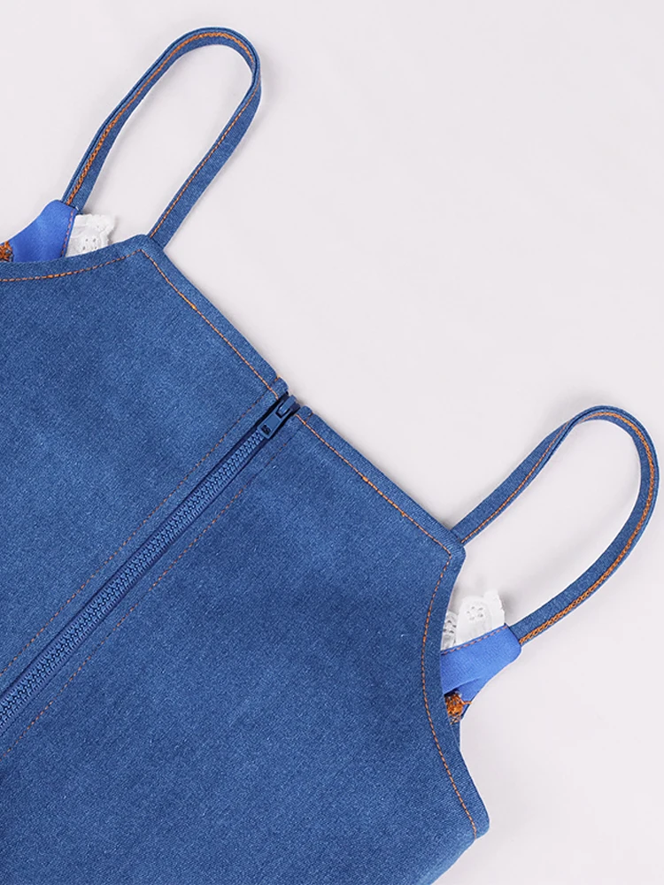 

Denim halter tops Women U Neck Fishbone bra Elegant Lace Sexy wear outside summer crop tops for women 2021