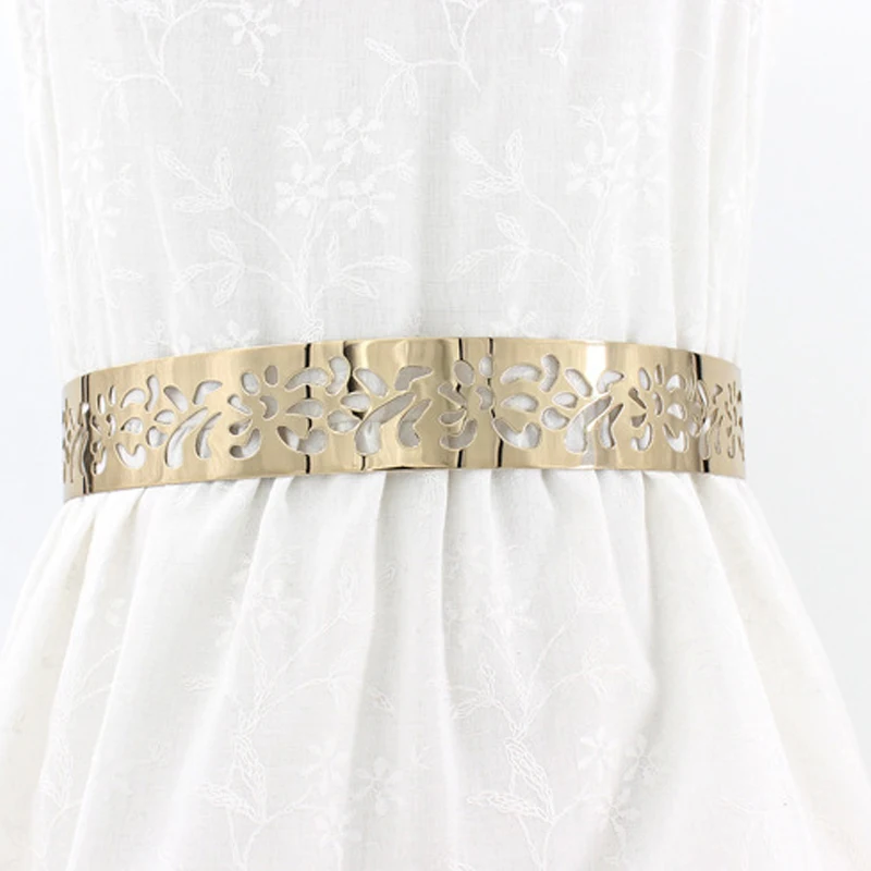 Модный регулируемый металлический широкий шикарный пояс золотого и серебряного