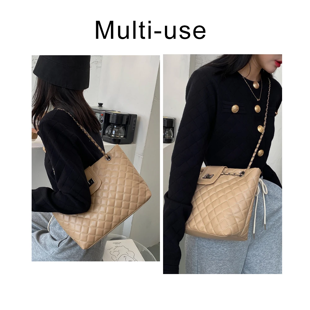 luxury women pu leather shoulder bag fashion designer chain office lady plaid print bags female large capacity crossbody bag free global shipping