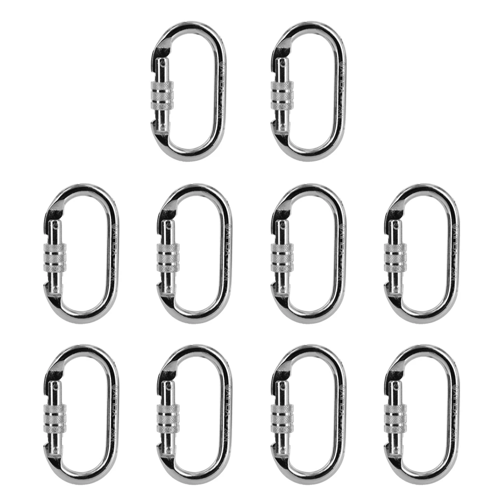 

High Quality 25KN 10 Pcs Oval Steel Carabiners Screw Locking for Safety Rock Climbing Rescue Outdoor Camping Equipment Buckles