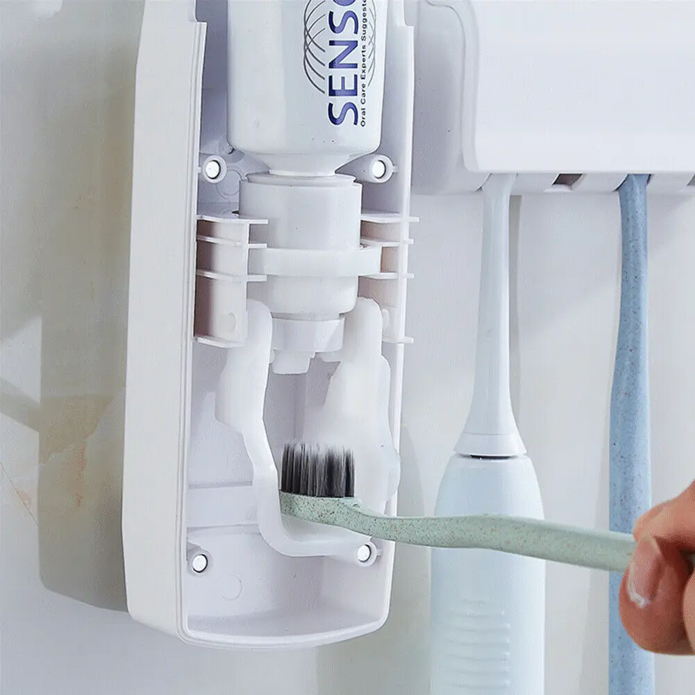 Auto Automatic Toothpaste Dispenser+ 5 Toothbrush Holder Set Wall Mount Stand | Дом и сад