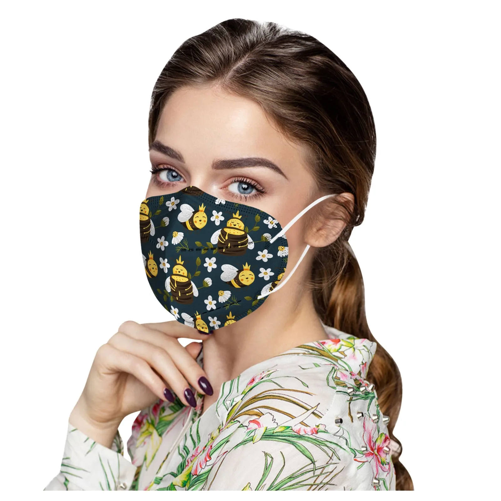 

50pcs Adult's Bee Printed Disposable Mask Prevention Fish Mouth Face Masks Industrial 3ply Ear Loop Adult Disposable Facemasks