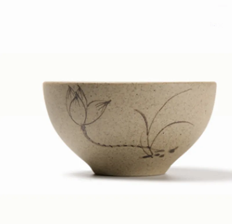Coarse pottery hand-painted small tea cup ceramic retro elegant lotus teacup | Дом и сад